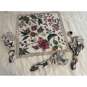 4 Vtg 90s Bloomingdales Cotton  Floral Napkin Set Napkin Rings Cottage Chic Boho